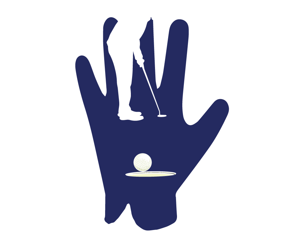Stylish golf glove with golfer silhouette, golf ball, and hole graphic design for enhanced grip and comfort